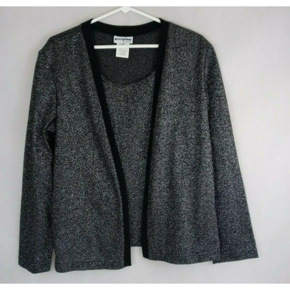 Perceptions Black & Silver Metallic Layered Blouse Size 14 - Picture 1 of 4